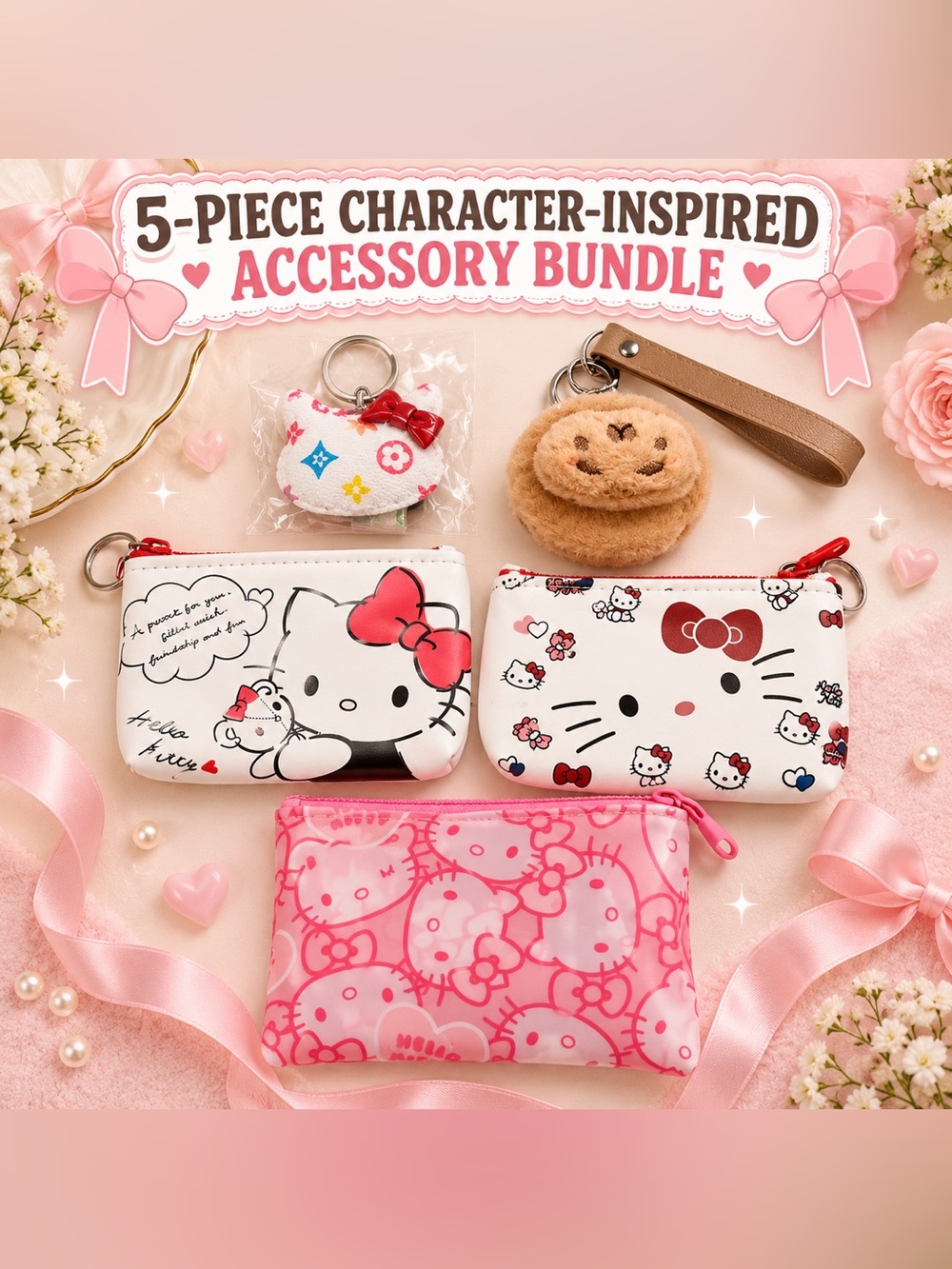 5-Piece Character-Inspired Coin Pouch & Plush Keychain Bundle